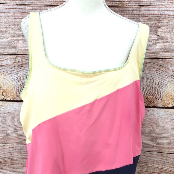 Lands' End Asymmetrical Colorblock Yellow Pink Blue Tankini Top Size 24W - Picture 11 of 11
